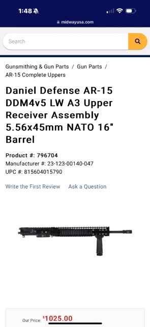 Daniel Defense AR-15 DDM4v5 LW A3 Upper Receiver A