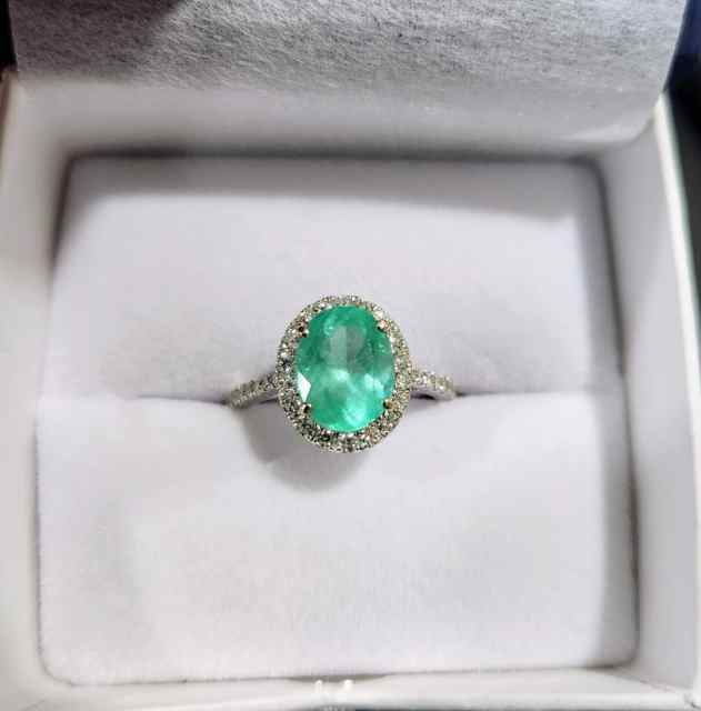 14k White Gold 2.60ct Natural Emerald/Diamond Ring