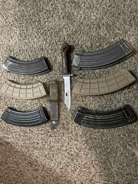 6 AK magazines &amp; surplus AK bayonet for sale 