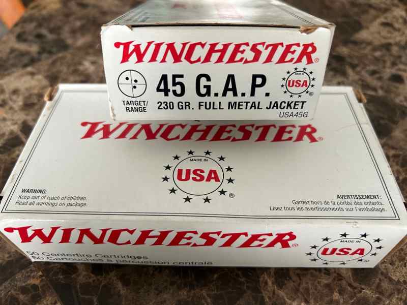 Two boxes of Winchester GAP 230gr FMJ
