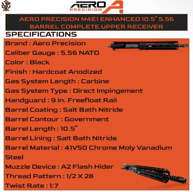 Aero Precision M4E1 10.5" 5.56 NATO Barreled Upper With Gen 2 Enhanced Handguard SPECS 