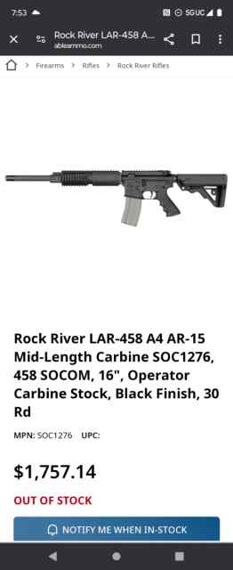 AR-15 Rock River 458-Socom 