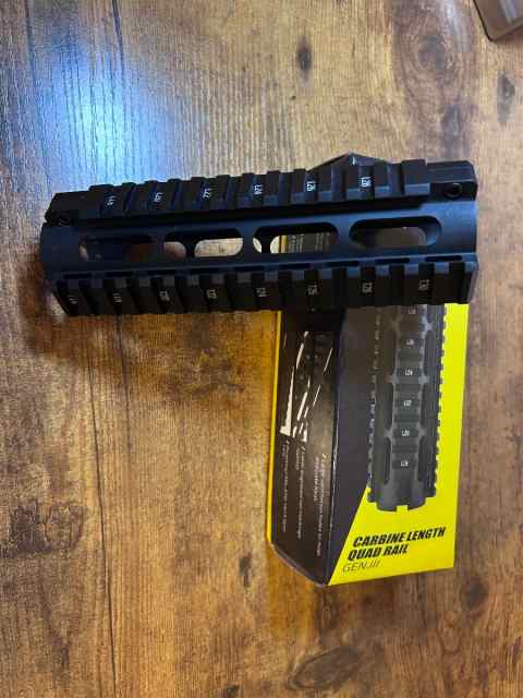 Drop-in quad rail for cabin length AR15