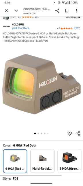 Fs/ft  HS407K X2 1x Red 6 MOA Dot Sight - Tan (HS