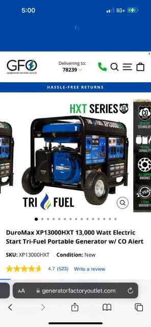 ISO a Generator 13000 plus with Tri fuel 