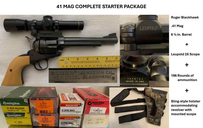 .41 Mag, Scoped, 196 Rounds of Ammo, Holster, Case