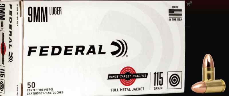 Federal 9mm 115gr Brass FMJ 50rd Box