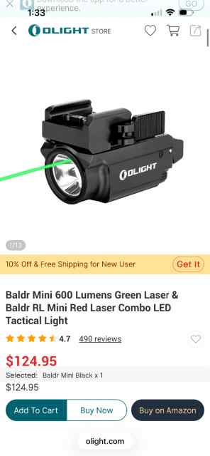 Olight Baldr Mini 600 lumens and green laser 