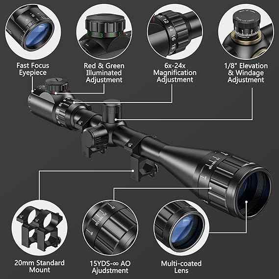 CVLIFE Rifle Scope 6-24x50 AO Red and Green Illumi