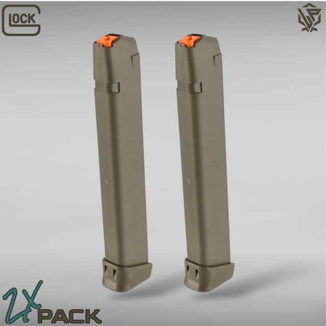 2PK- Glock 9MM 33Rd Extended Magazines-OD Green