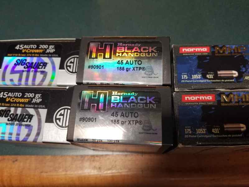 45ACP Defense Ammo: Sig, Hornady, Norma