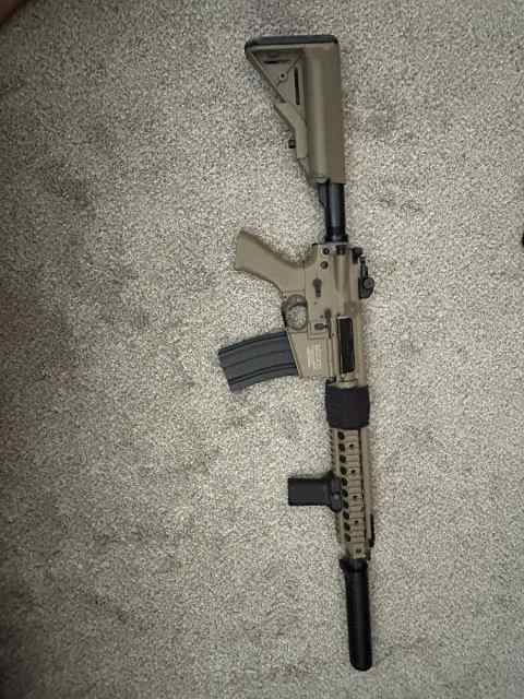 Airsoft AEG Rifle Tan with Suppressor and Grip