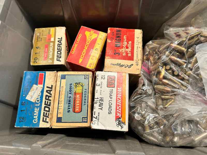 Old box of misc ammo  9 MM largo, 30.06, 12 Gauge