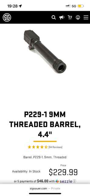 Sig P229-1 9mm threaded barrel