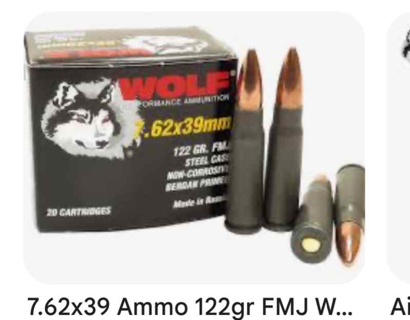 Wolf 7.62 x 39 performance ammo FMJ 123 grain