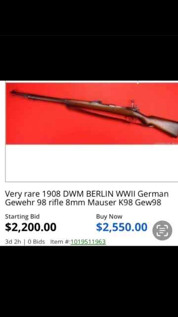 1908 DWM Berlin WWII German Gewehr Mauser K98Gew98