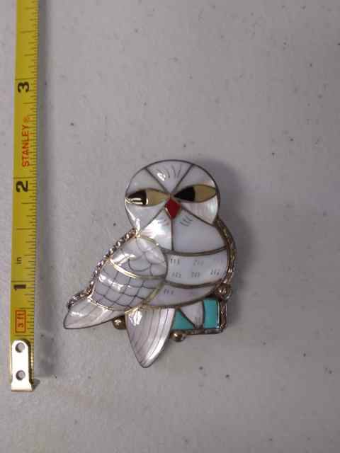 Native American Snowy Owl inlaid Pendant Brooch