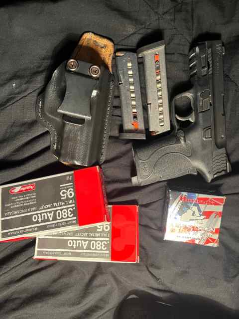 Shield 380 ez with hybrid holster w/ammo