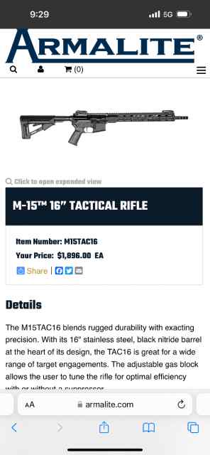 Armalite M-15 16” tactical rifle M15TAC16