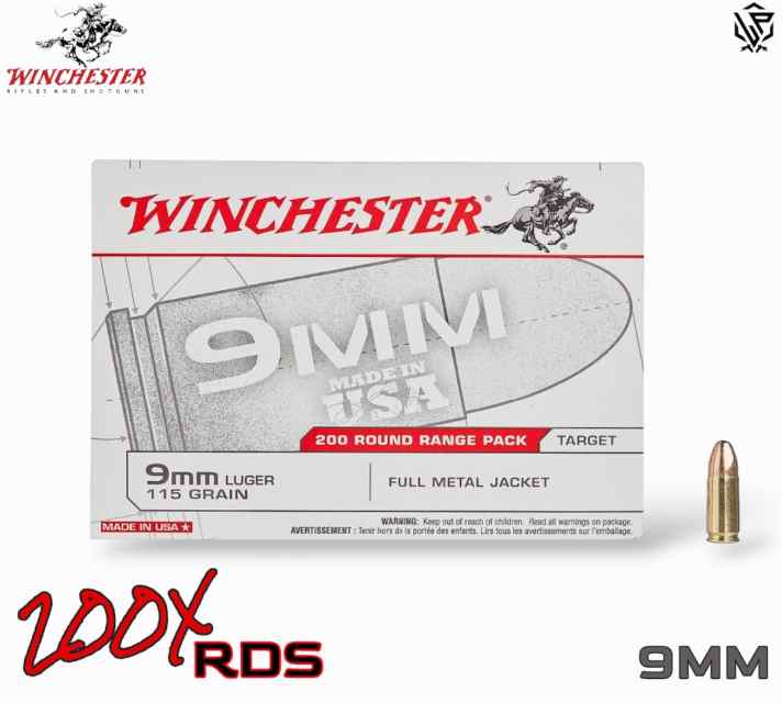 Winchester 9mm 115-Grain FMJ Ammo - 200Rds