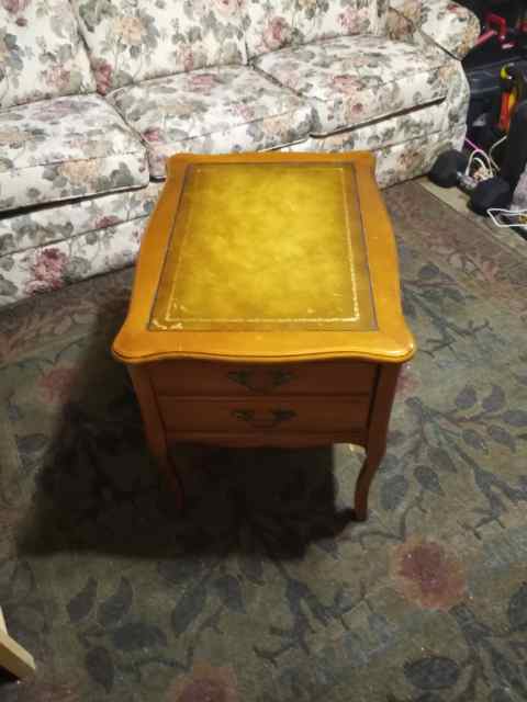 Wood End table one drawer with Leather top