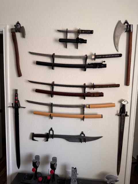  Japanese and European swords and shield 