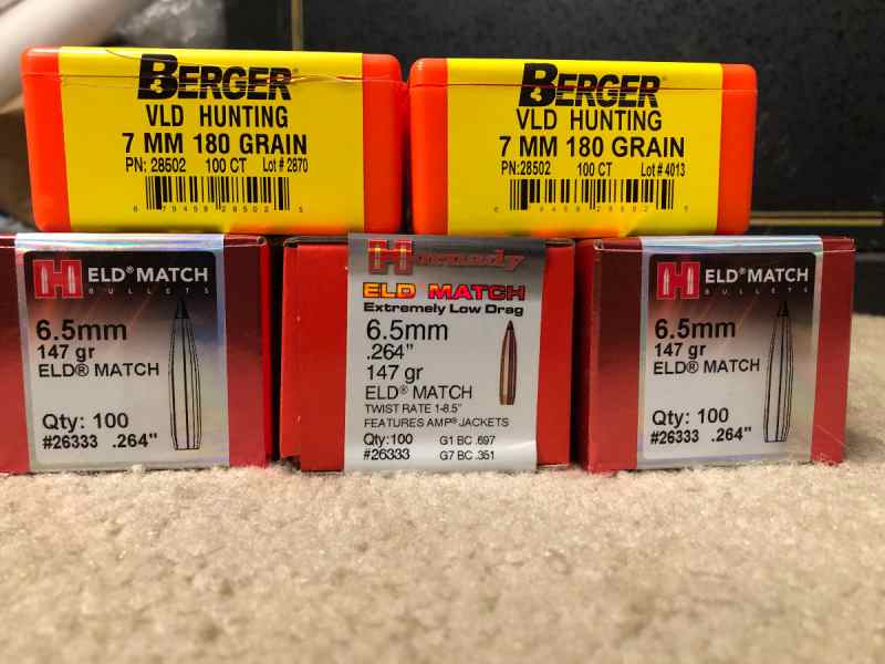 Hornady and Berger 6.5mm and 7mm bullets