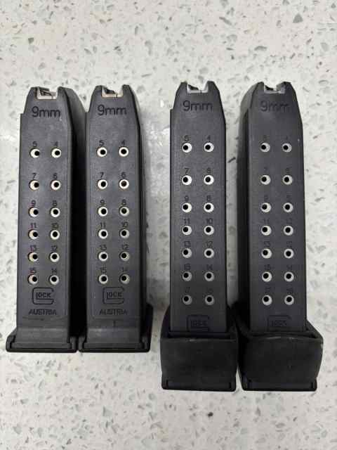 4 New Glock Gen 3-5 9mm 15/17 Rnd Factory Mags