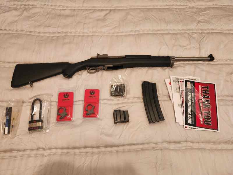 Stainless Ruger Mini 14 Ranch with extras