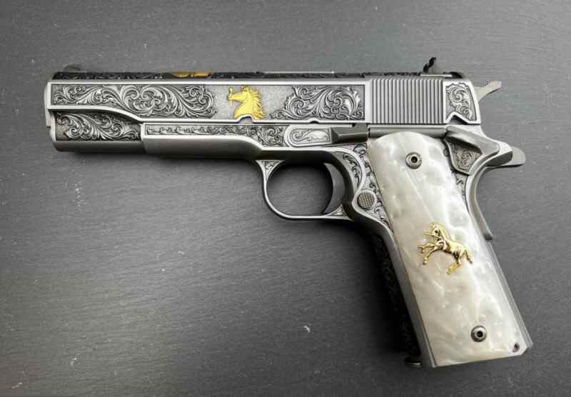 Colt 1911 .38 Super Engraved Scroll Rampant 