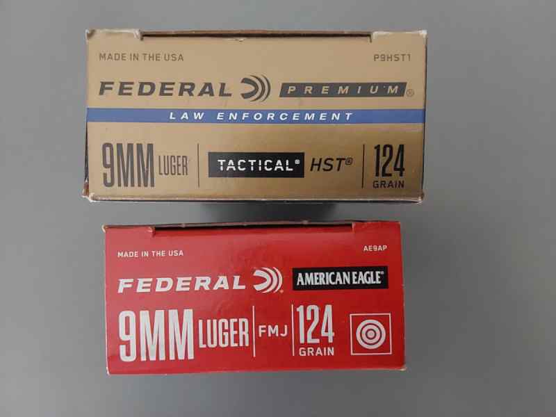 9mm Ammo Federal HST JHP American Eagle FMJ 124 gr