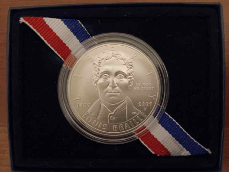 Louis Braille Silver Dollar Uncirculated Coin