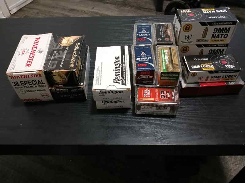 9 mm, 22 wmr, 40 cal and 38 special ammo