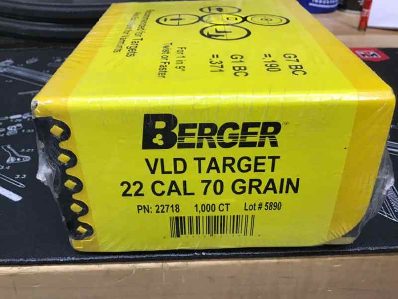 Berger VLD Match Grade .22cal 70 Grain - 1000ct.