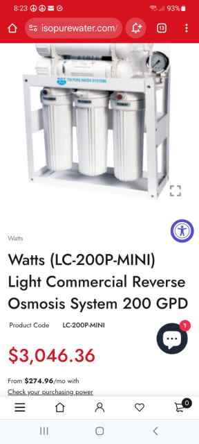 RO water filtration Watts LC-200 reverse osmosis s