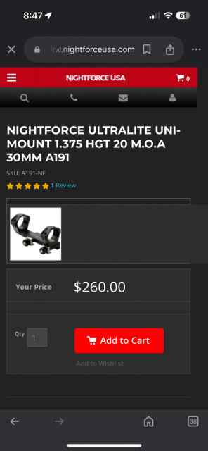 Night force 30MM scope Mount 